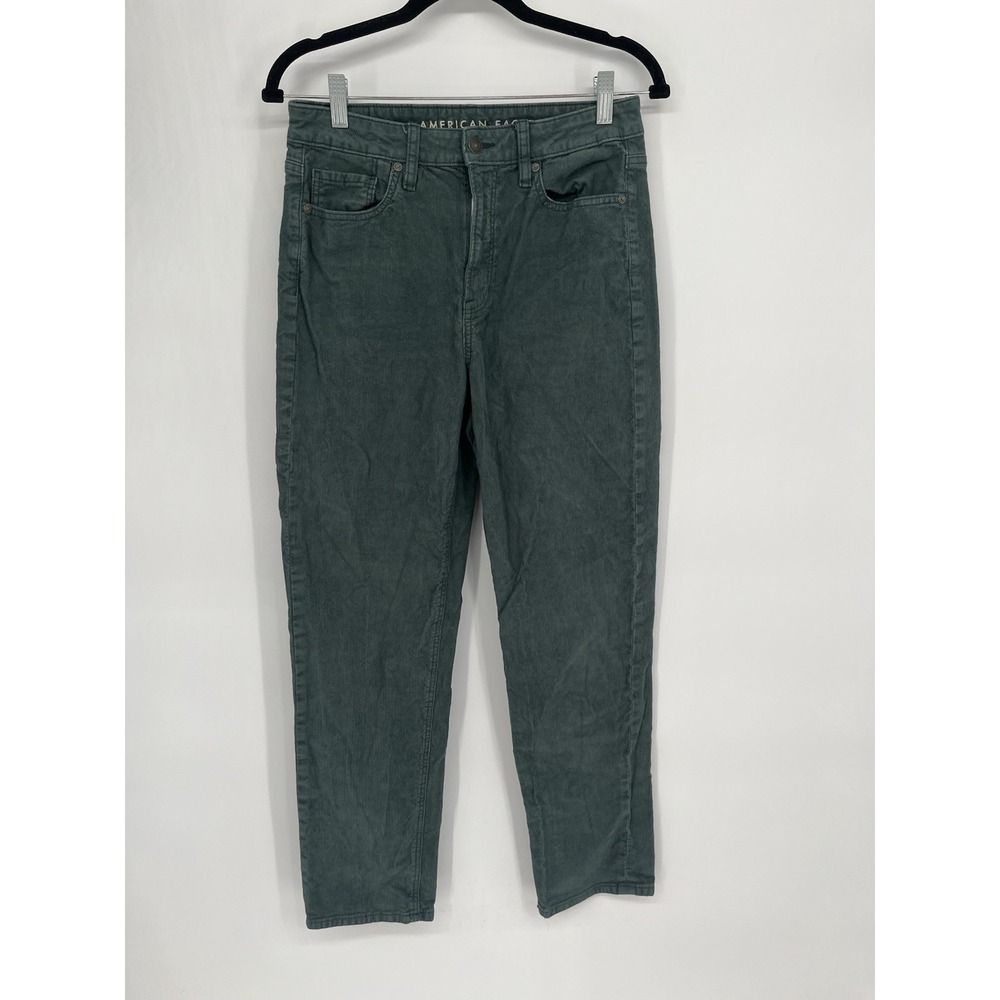 American Eagle Forest Green Corduroy Mom Straight Jeans Pants Womens 6 Reg